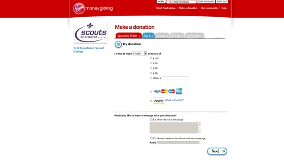 Virgin Money Giving page